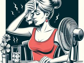 Mulher tendo ondas de calor no período do climatério Imagem criada por inteligência artificial