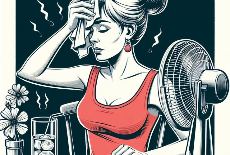 Mulher tendo ondas de calor no período do climatério Imagem criada por inteligência artificial