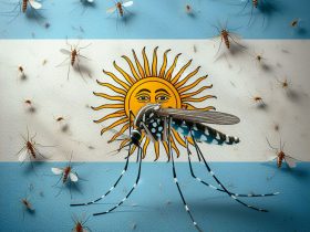 Mosquito Aedes aegypti e a bandeira da Argentina Imagem criada por inteligência artificial