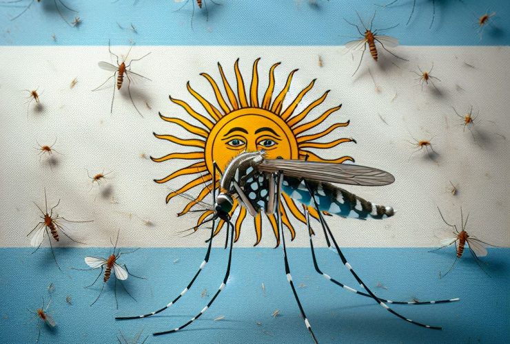 Mosquito Aedes aegypti e a bandeira da Argentina Imagem criada por inteligência artificial