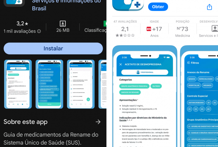 App MedSUS disponível nos dois sistemas operacionais