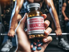 Atleta segurando medicamento com alerta de doping Imagem criada por inteligência artificial