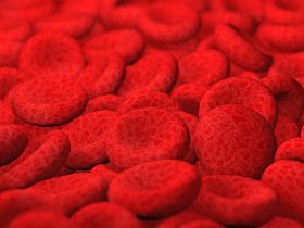 fundo de glóbulos vermelhos, ilustração 3D Por claudioventrella