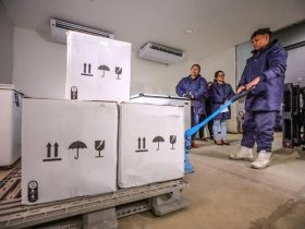 Funcionário recebendo caixas de vacinas para campanha Foto: Agencia Pará