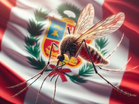 Mosquito aedes aegypti e a bandeira do Peru Imagem criada por inteligência artificial