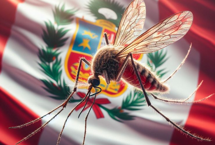 Mosquito aedes aegypti e a bandeira do Peru Imagem criada por inteligência artificial