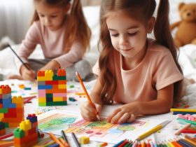 Crianças desenhando e montando Imagem criada por inteligência artificial