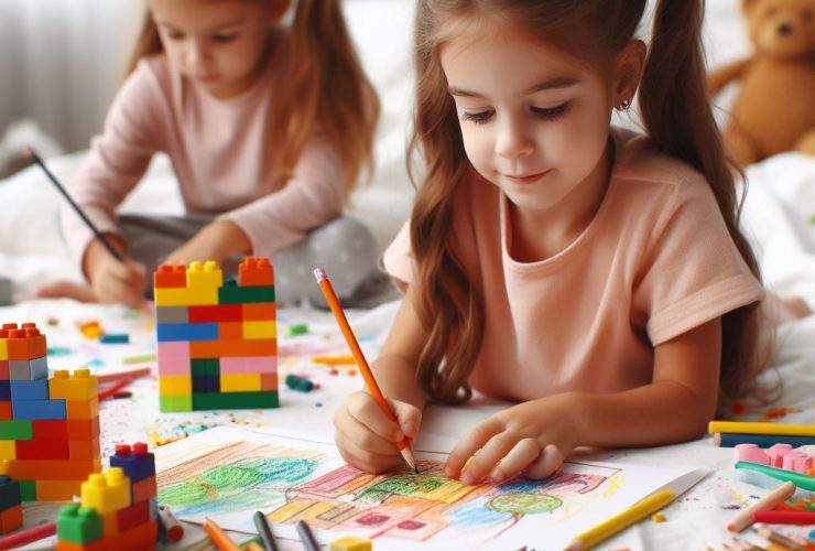 Crianças desenhando e montando Imagem criada por inteligência artificial