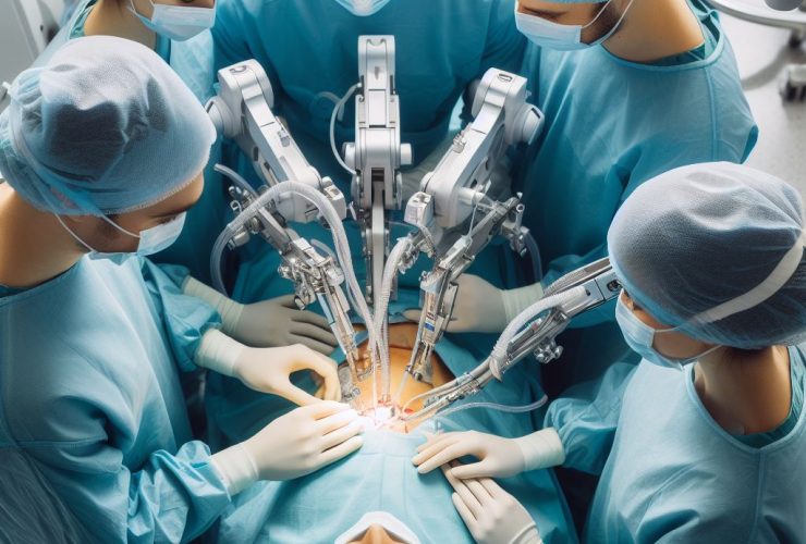 Médicos cirurgiões durante uma cirurgia Imagem criada por inteligência artificial