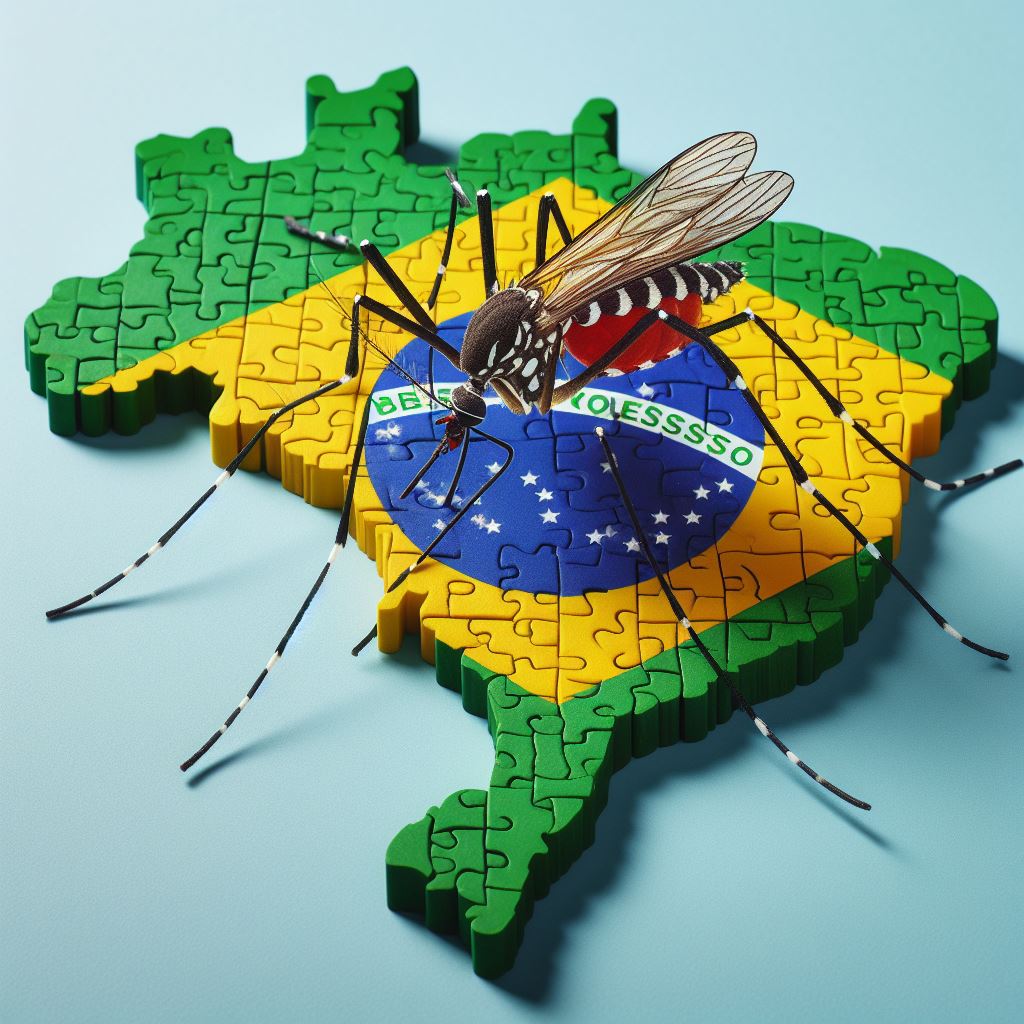 Mosquito da dengue e o mapa do Brasil Imagem criada por inteligência artificial
