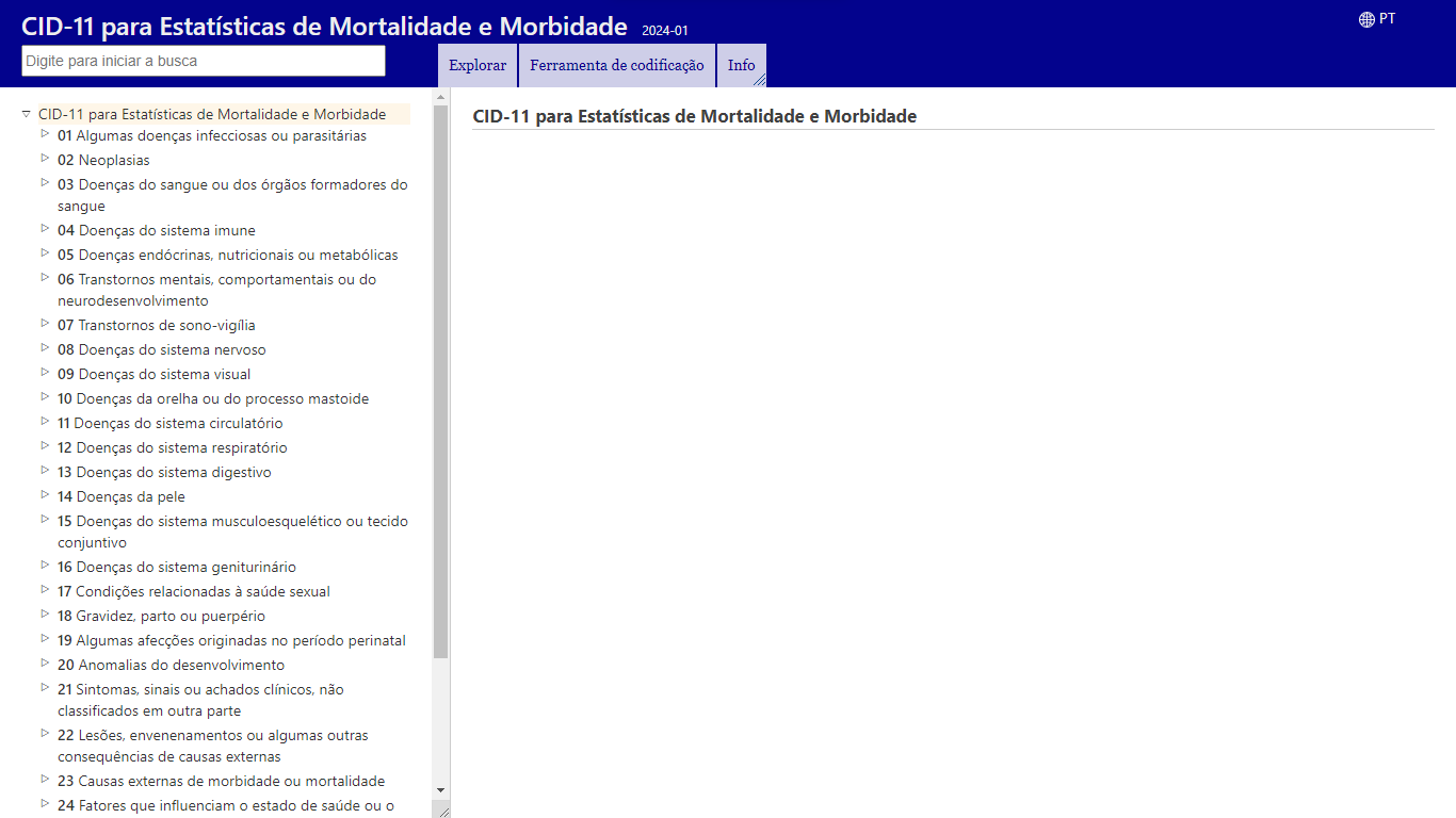 Página inicial do site do CID 11