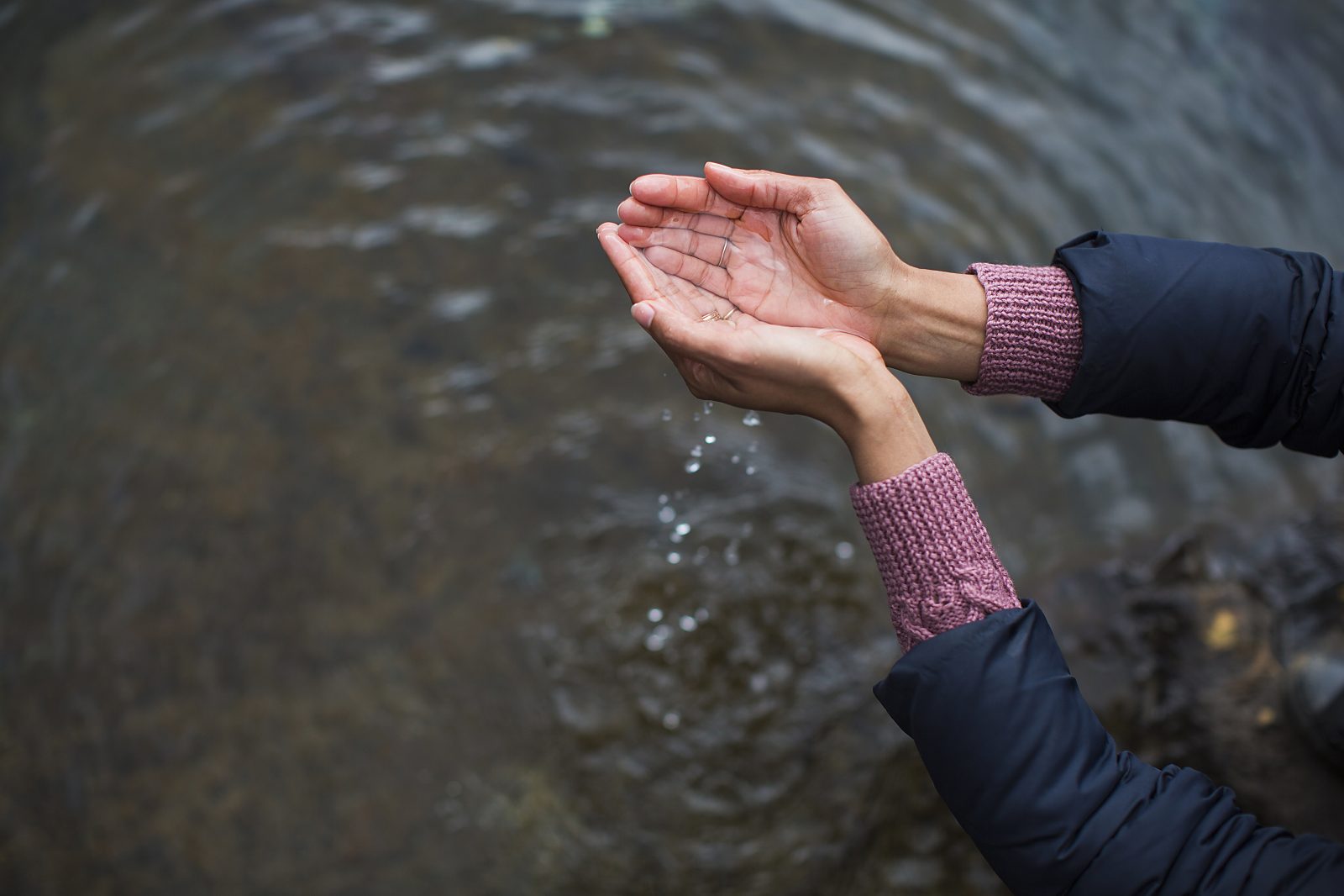 Mulher segurando água nas mãos em forma de concha Por Image-Source