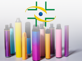 Modelos de cigarro eletrônico e a logo da Anvisa