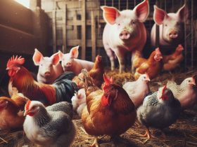 Porcos e galinhas, principais transmissores das duas gripes Imagem criada por inteligência artificial