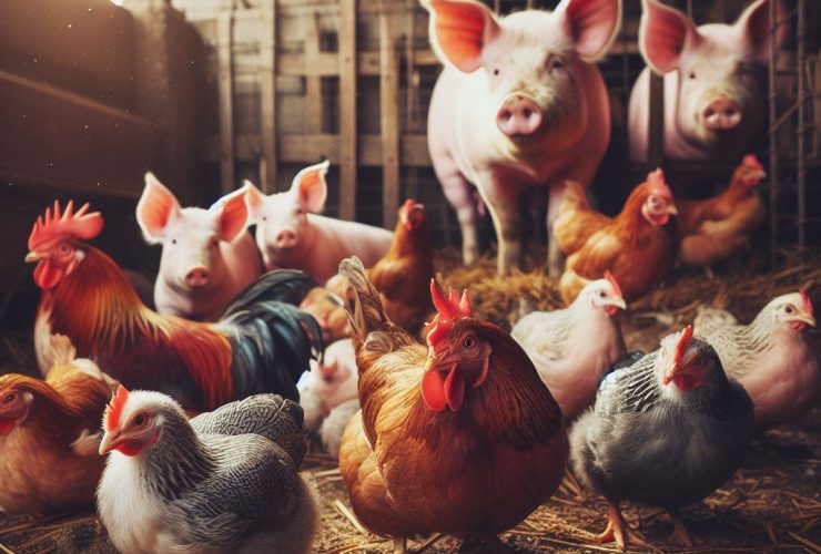 Porcos e galinhas, principais transmissores das duas gripes Imagem criada por inteligência artificial