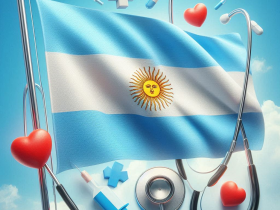 Bandeira da argentina e símbolos da saúde Imagem criada por inteligência artificial