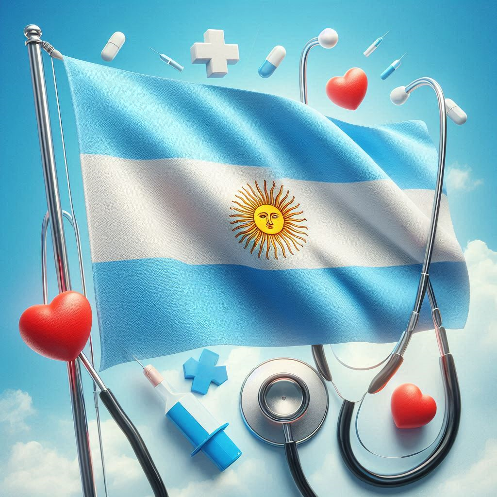 Bandeira da argentina e símbolos da saúde Imagem criada por inteligência artificial