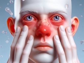 Pessoa mostrando sinais de alergias Imagem criada por inteligência artificial