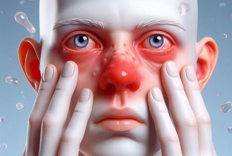 Pessoa mostrando sinais de alergias Imagem criada por inteligência artificial