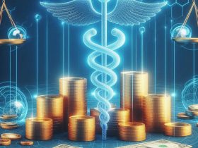 O caduceu hermético simbolizando a saúde e dinheiro simbolizando a reforma tributária Imagem criada por inteligência artificial