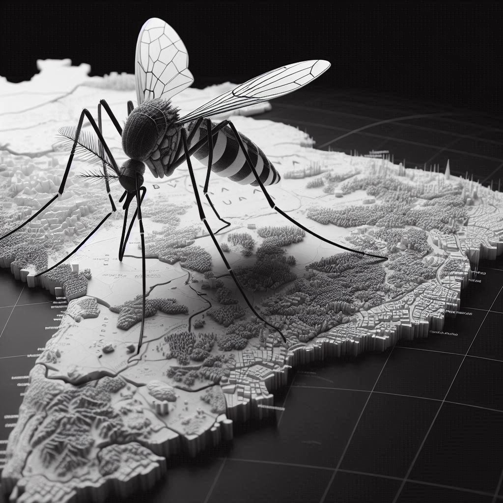 Mosquito da dengue acima do Brasil Imagem criada por inteligência Artificial