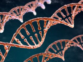 Fitas espirais de DNA no fundo escuro Por iLexx