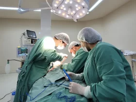 Cirurgião bucomaxilofacial, Célio Cunha, e equipe durante cirurgia bucomaxilofacial pediátrica Foto: divulgação Agência Pará