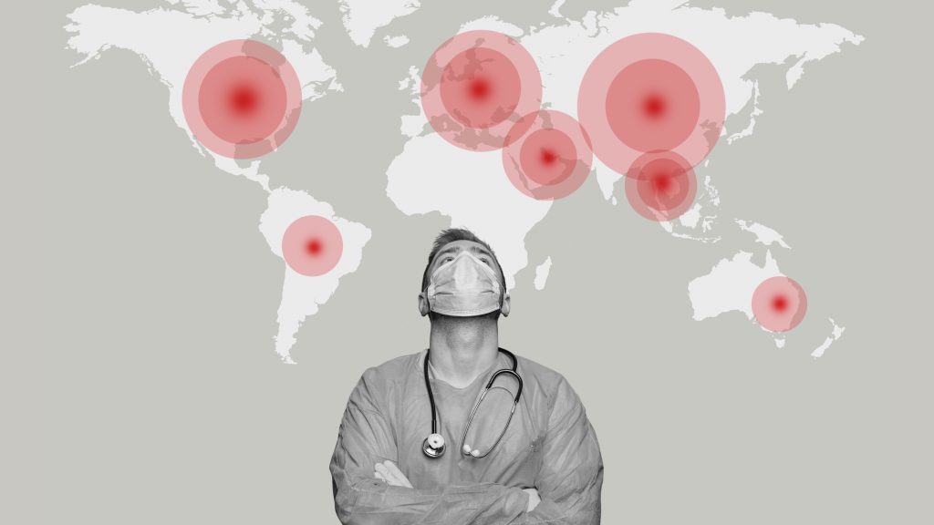 Herói médico trabalhando durante a pandemia global de coronavírus Por Rawpixel